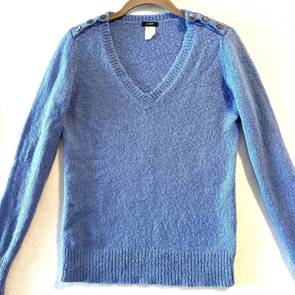 J. Crew Womens S Small Vintage Mohair Wool Blue Knit Pullover Sweater‎